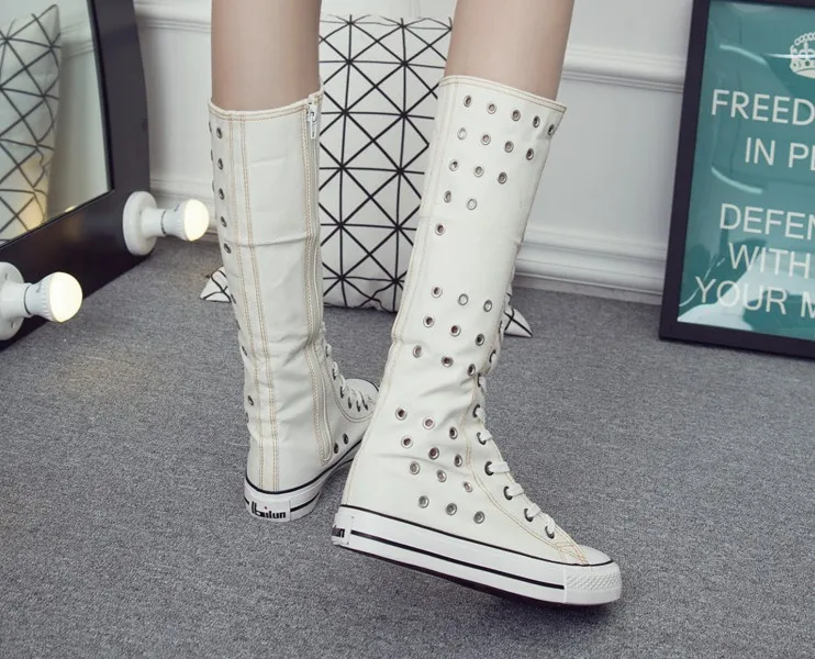 Большие размеры 35–43 модные сапоги высотой до колена в стиле панк из текстиля с
