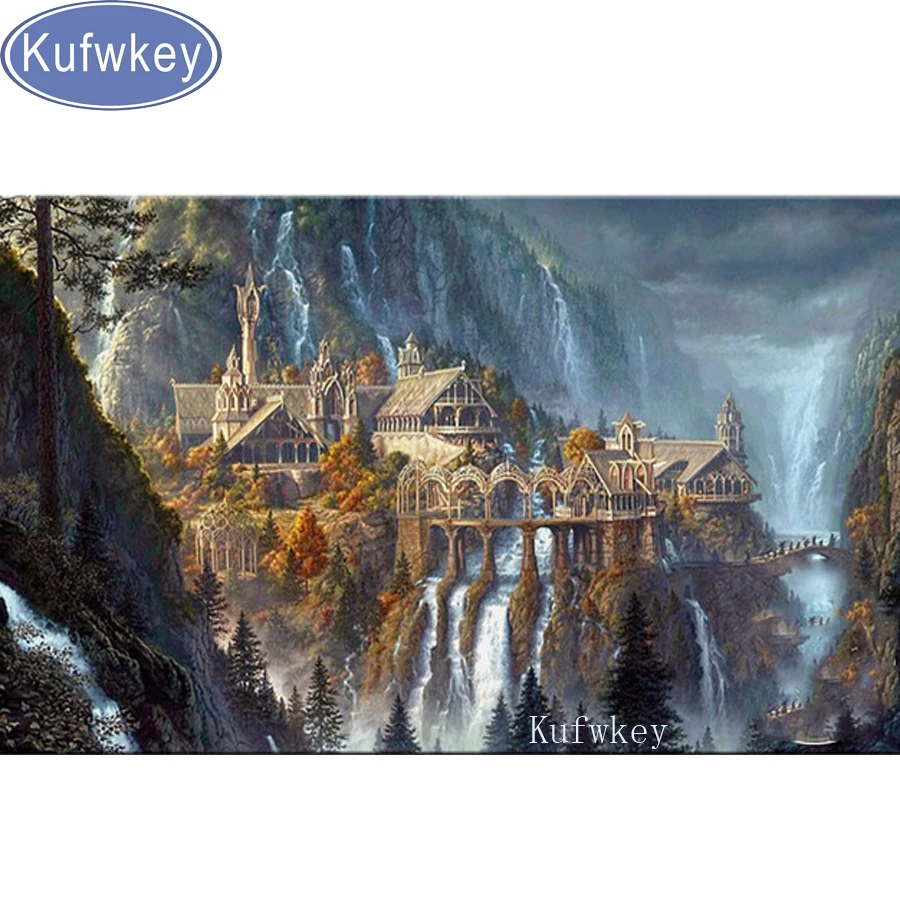 

5d diy алмазная живопись природа водопад наборы вышивки крестиком Алмазная мозаика полный Бриллиантовая вышивка Фэнтези Замок узор Декор