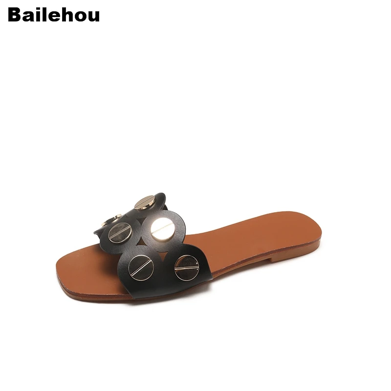 Bailehou/женские шлепанцы коллекция 2019 года Летние сандалии брендовые металлические