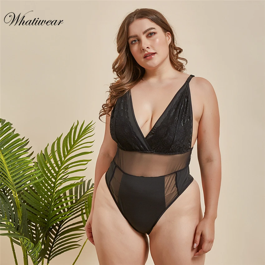 Whatiwear плюс размер сексуальное женское боди с вырезом на спине комбинезон