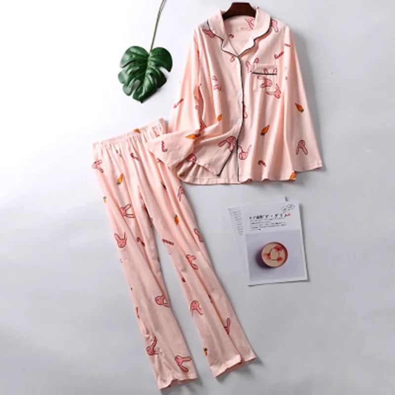 Cotton Style 9 Хлопок осенний пижамный комплект Для женщин сексуальная пижама свободные Размеры женский длинный рукав; рубашка и штаны 2 шт./компл. домашняя одежда для сна - Цвет: Cotton Style 9