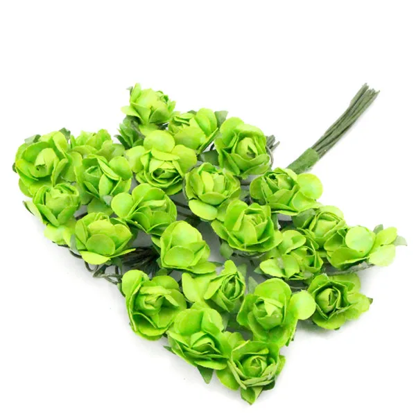 C15 Green 60pcs Тутовидный бумажный букет роз проволочный стебель свадебный цветок Рождество Свадебная вечеринка украшения Цветы DIY материалы A0203 - Цвет: C15 Green 60pcs