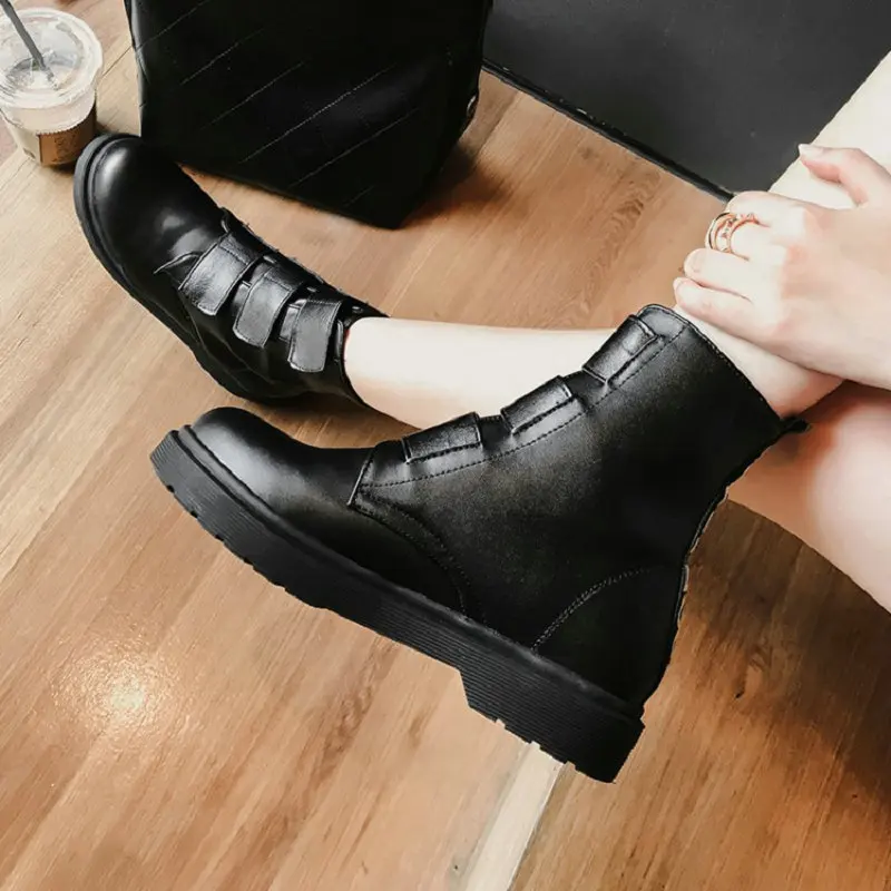 ZawsThia 2020 autumn winter hook &amp loop silver black comfortable woman flat shoes women platform martin ankle boots big size 43 | Обувь