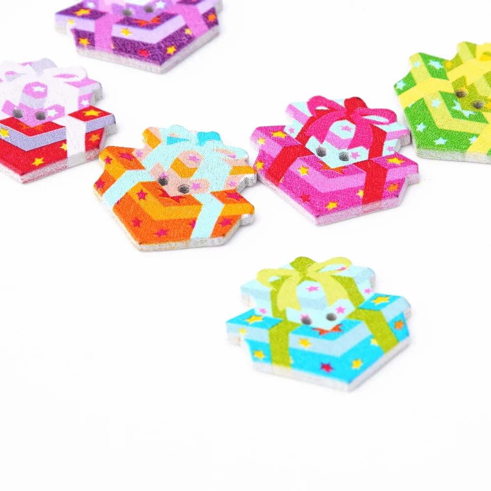 50PCs Gift box Decorative Buttons Wood Sewing Scrapbooking Button Two Holes Pattern 3.0cm x Xp0195 | Дом и сад