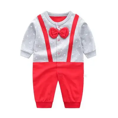 Baby Jumpsuit spring Clothing Newborn Cotton Clothes Infant Long Sleeved Rompers Baby Boys Bow Tie Climbing Roupa Pajama Outwear - Цвет: hongdiaod