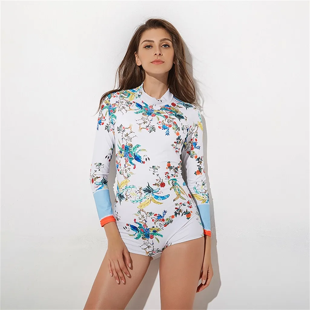 SAGACE цельный Рашгард с принтом купальный костюм длинными рукавами боди молнией и