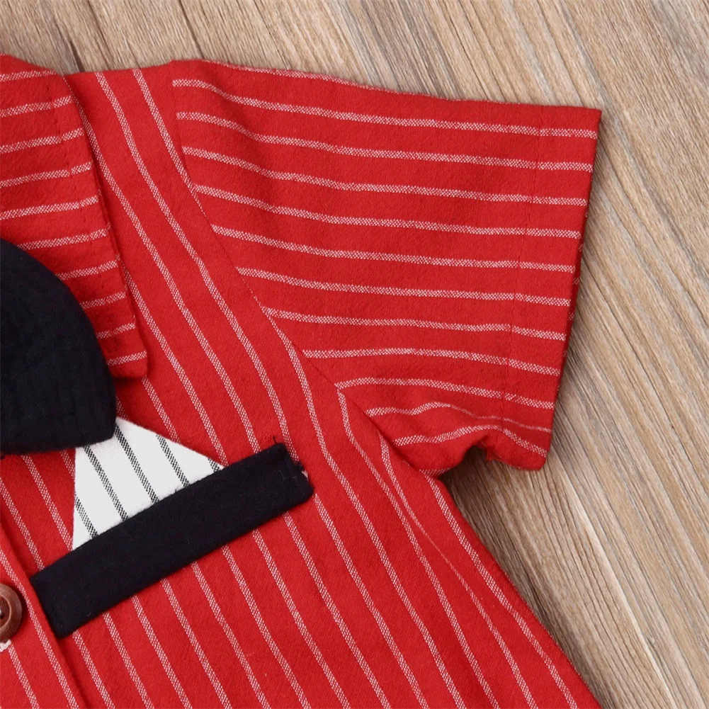 2019 Brand Newborn Baby Boys Wedding Party Bow Formal Romper New Striped Short Sleeve Gentleman Jumpsuit Outfit Boy Clothes |