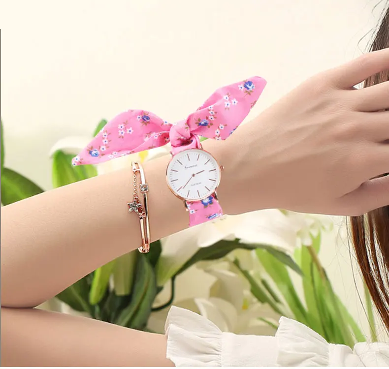 Montre Vogue цветочный ремешок наручные часы женские жаккардовые кварцевые часы, Женева браслет часы Relogio Feminino дропшиппинг