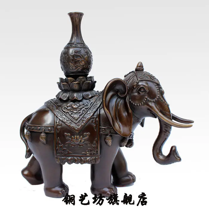 12 ''Китай Бронза фэншуй Счастливый слон ваза лотоса Статуя Пара|statue china|statue
