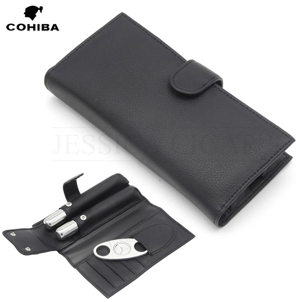 Портативный кожаный чехол COHIBA для сигар уличный дорожный футляр с двумя острыми