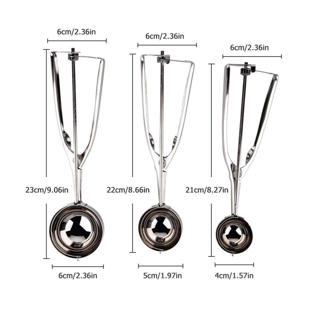 3Pcs/set Stainless Steel Ice Cream Muffin Scoop Mashed Potato Fruit Kitchen Tools Eating Accessories | Дом и сад