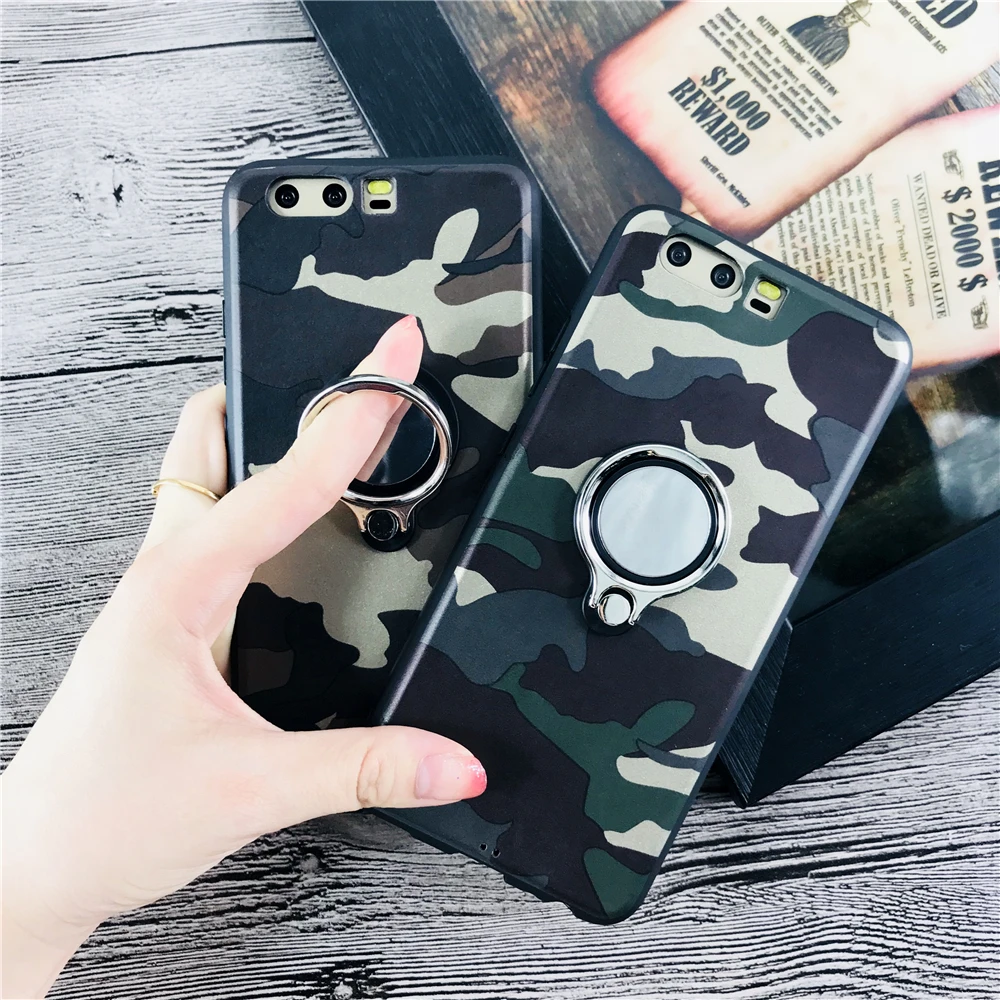 Army Camouflage Pattern Phone Case for Huawei P20 P10 Plus Soft Original Coque Car Magnetic Finger Ring Holder Cases Fundas |