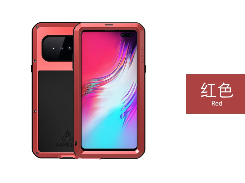 Red Металлический бронированный чехол на все тело для samsung Galaxy S10 5G чехол противоударный сверхпрочный с Gorrila стеклянная крышка для samsung S10 5G чехол - Цвет: Red