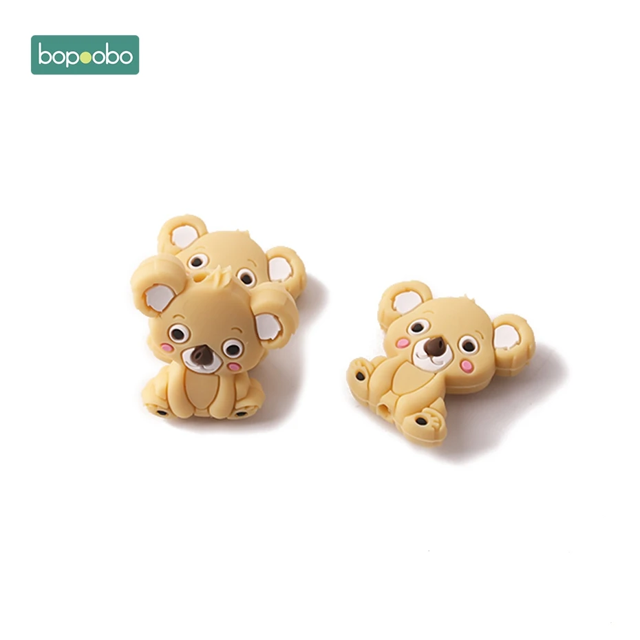 Brown Koala Bopobo, 3 шт., силиконовый мини Прорезыватель коала, Силиконовые Прорезыватели для зубов, бусины, силиконовые жемчужины, подарки для кормления, силиконовые грызуны, Детские Прорезыватели - Цвет: Brown Koala