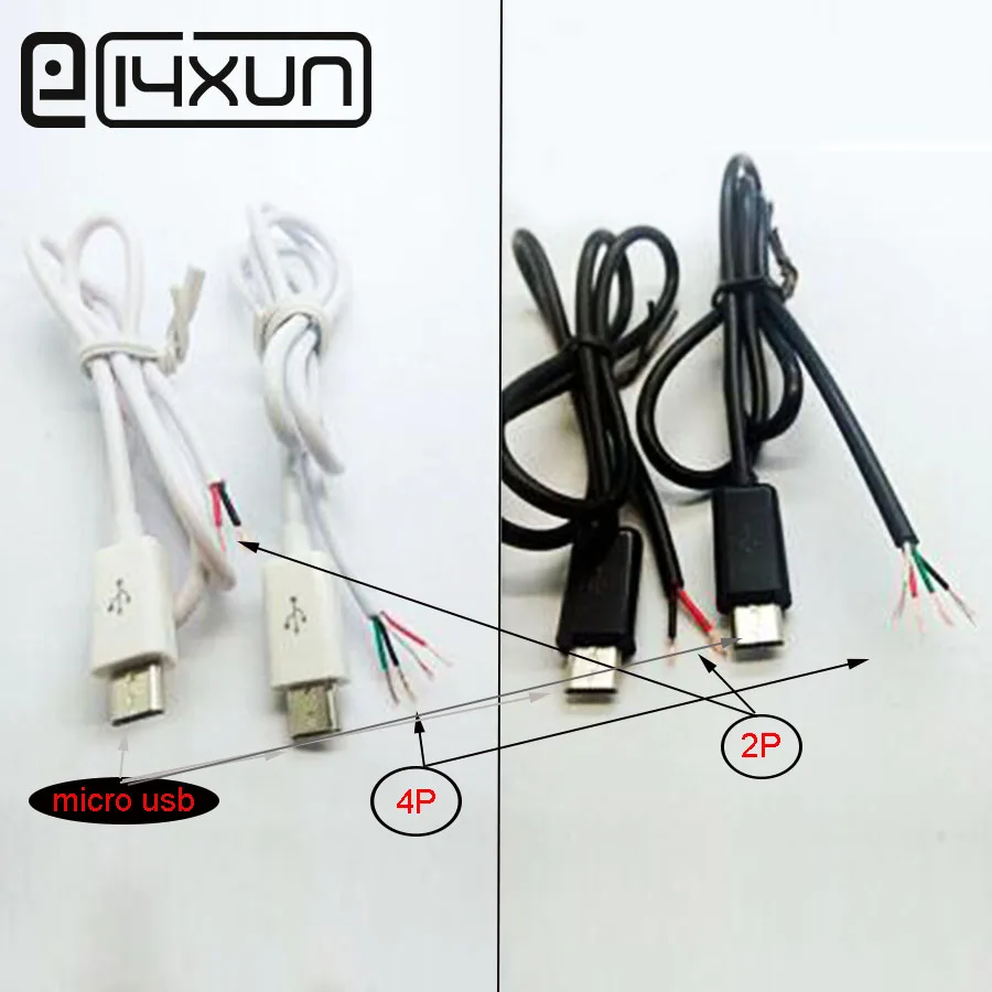 10 шт. Штекерный разъем Micro USB 180 градусов один с кабелем для зарядки 2P/ 4P белый