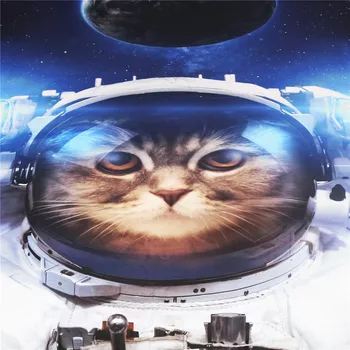 BlessLiving Funny Space Cat Tapestry Astronaut Pet Tapestries Blue Galaxy Decorative Wall Hanging for Kids Room Universe Sheets 2