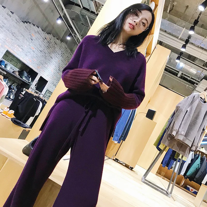 Прямая продажа 2020 Полный Зимний новый кашемировый вязаный костюм женский свитер