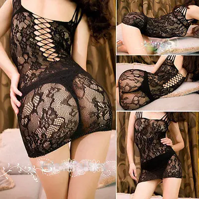 Sexy Women Lingerie Fishnet Mini Dress Babydoll Nightwear Underwear Black White Pink Rose Blue | Тематическая одежда и