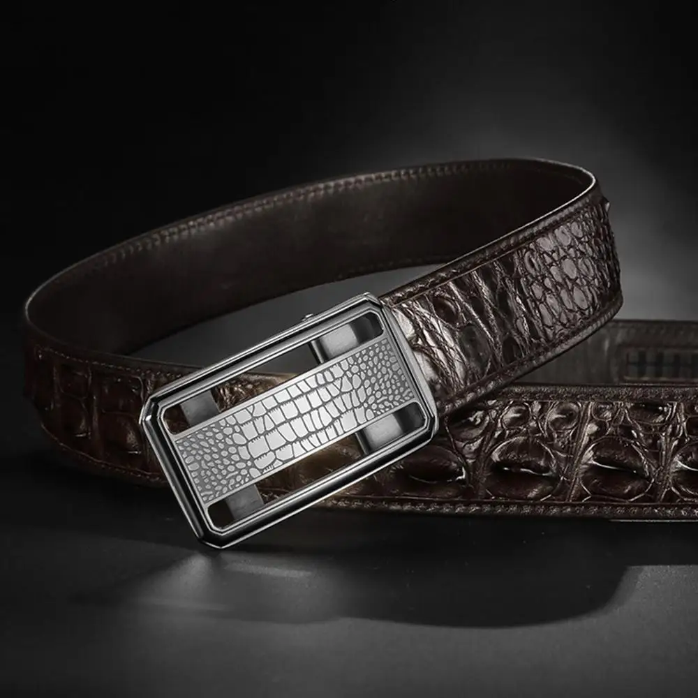 Coffee Sliver Buckle FAJARINA, роскошные мужские ремни из натуральной крокодиловой кожи, изысканный ремень из нержавеющей стали с гладкой пряжкой, деловой ремень для мужчин, ширина 3,3 см, CROD003 - Цвет: Coffee Sliver Buckle