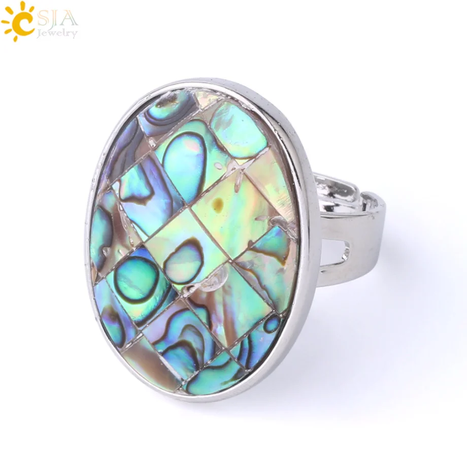 Abalone Shell 1 CSJA, натуральная ракушка, кольца на палец, мужские, девичьи, перламутровые, Абалон, оболочка, цвет, желтый, серебристый, белый, обручальное кольцо F853 - Цвет основного камня: Abalone Shell 1