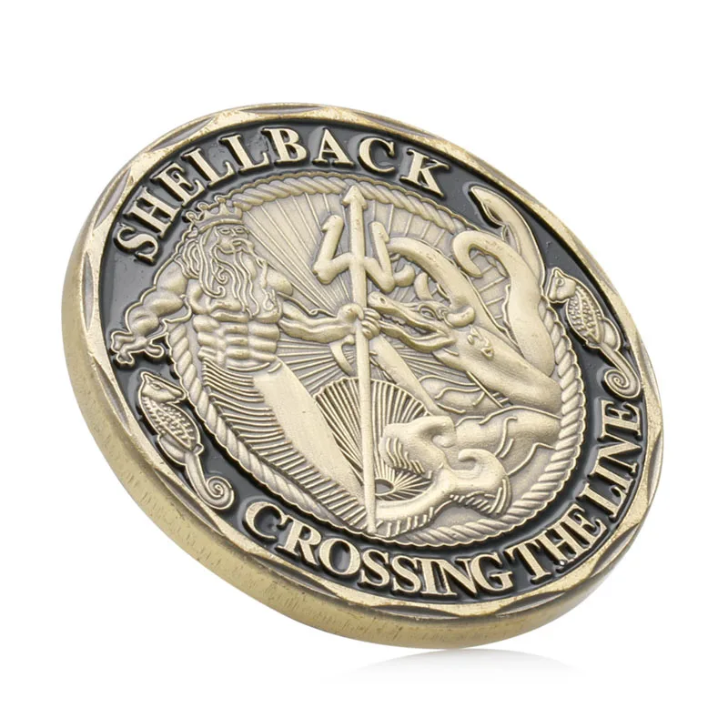 Позолоченные ВМС США Shellback при пересечении линии в морском стиле памятная монета в подарок