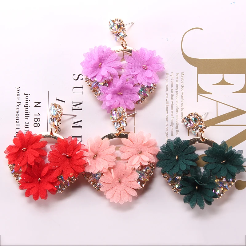 Girlgo Boho Этнические серьги-капли в форме сердца с цветными кристаллами Подвесные серьги женские свадебные украшения для девочек AH81