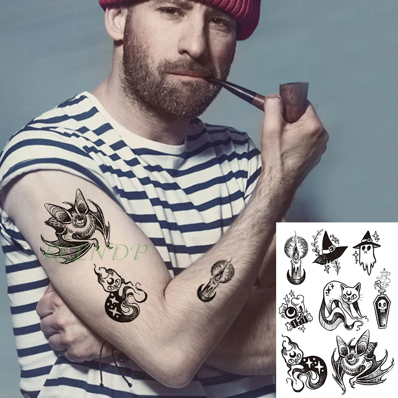 Водостойкая Временная тату-наклейка Луна страшный череп голова призрак