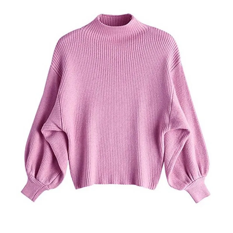 Venlilulu Autumn Winter Turtleneck Sweater Women Puff Sleeve Female Pullover Loose Knitted Lantern Sweaters Tops | Женская одежда