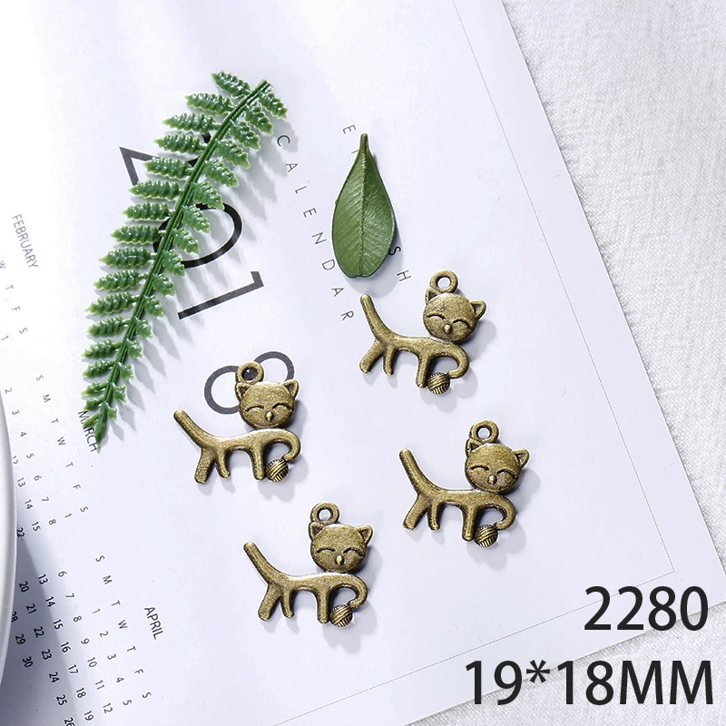 

19*18mm 15pcs Double-Sided Cat Alloy Pendant For Diy Jewelry Making 2 Colors Antique Silver Antique Bronze No.2280