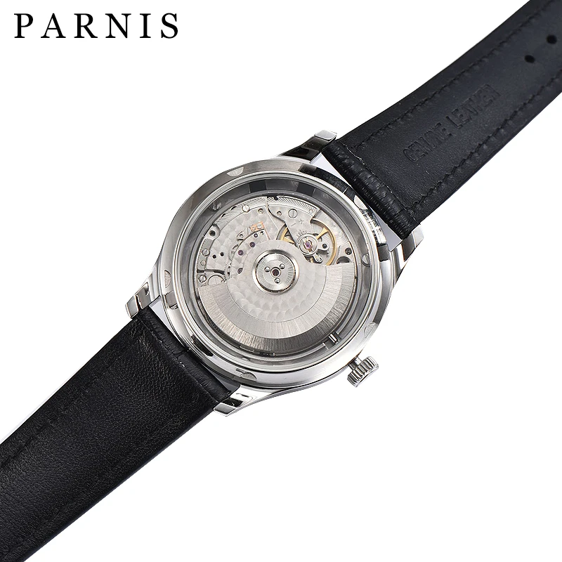 Часы Parnis 43 мм мужские механические Автоматические часы с черным циферблатом