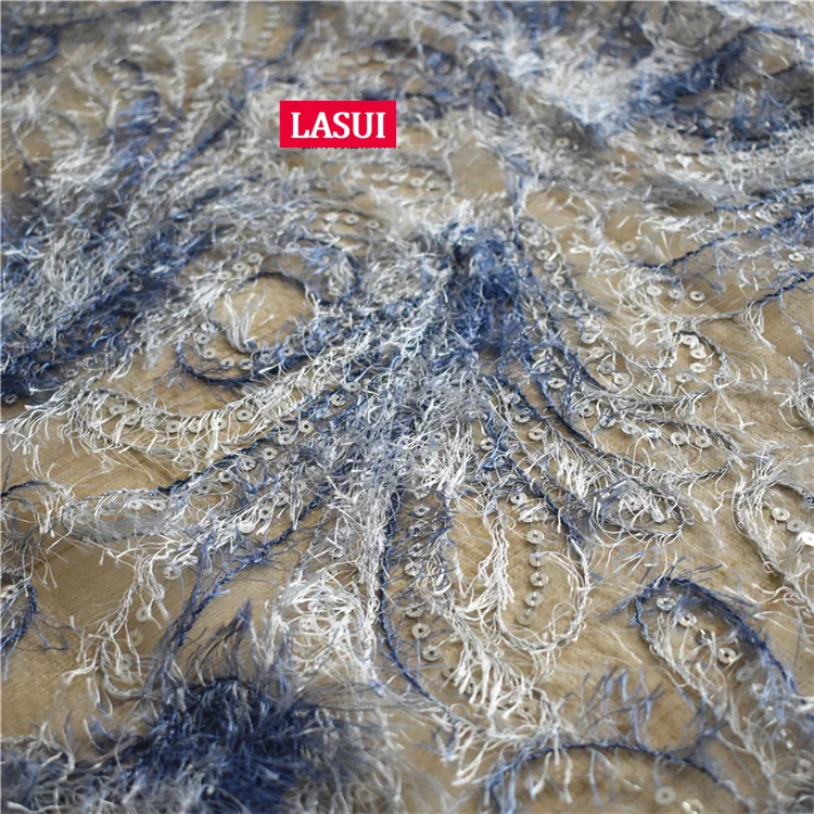 LASUI 3Y/1 лот многоцветные градиентные блестки перо вышивка Сетка кружевная ткань