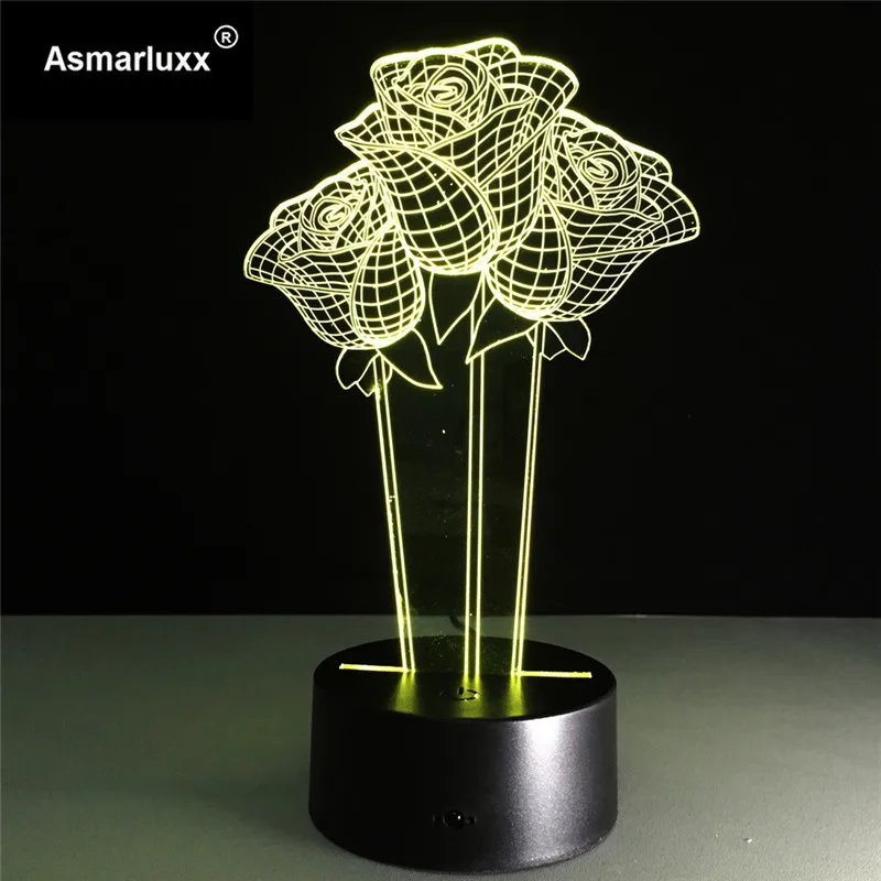 Роза Usb 3D светодиодный светильник подарок на свадьбу: разноцветный день рождения