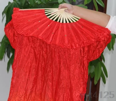 

1.5M Hand Made Belly Dance Silk Bamboo Fan Veils Manual Red Yellow