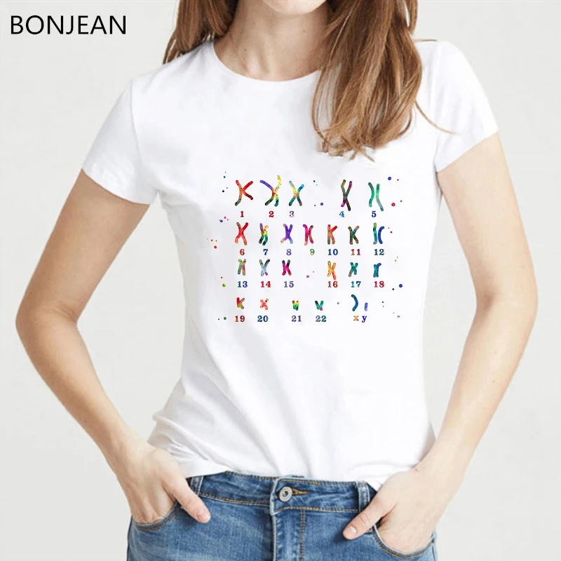 

Женская футболка karyotype, с акварельным рисунком, в стиле медицинского искусства, забавная летняя футболка, уличные Топы