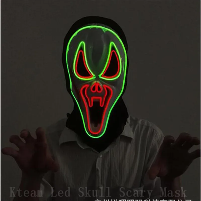 

2017 Glowing Scary Skull EL wire Mask Flashing Cosplay LED MASK Costume Anonymous Mask for Glowing dance Carnival Party Masks