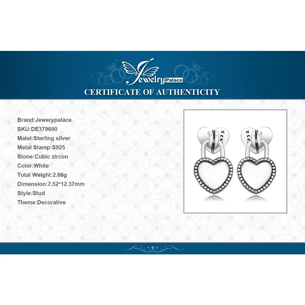 Jewelrypalace 925 стерлингов Серебряные серьги чистого сердца стержня Любовь Модные