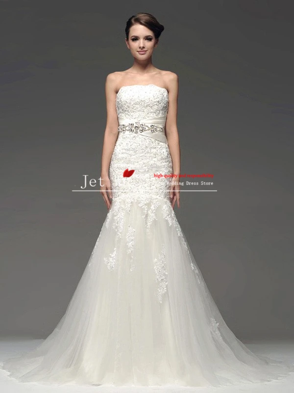 High quality online mermaid lace wedding dresses 2014 appliques back long train jj101 abito da sposa | Свадьбы и торжества
