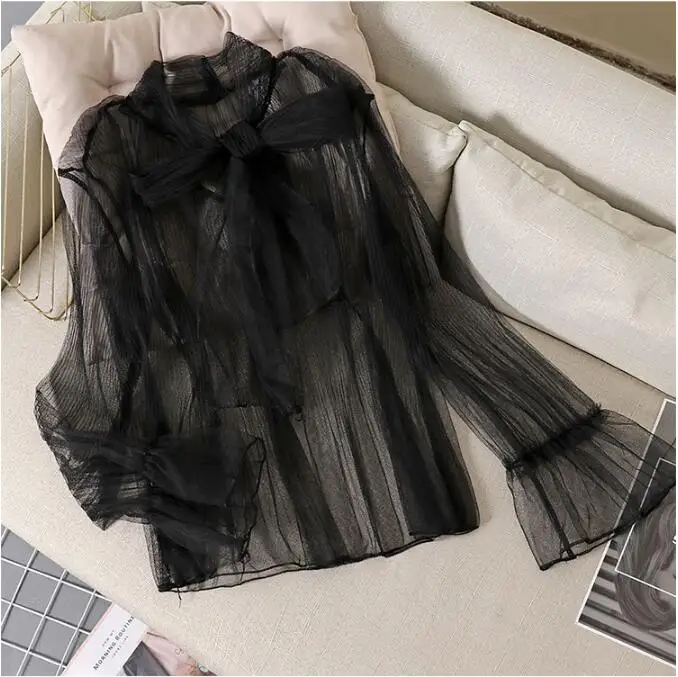 Женская фатиновая Базовая рубашка с галстуком бабочкой и вырезом пуловер для