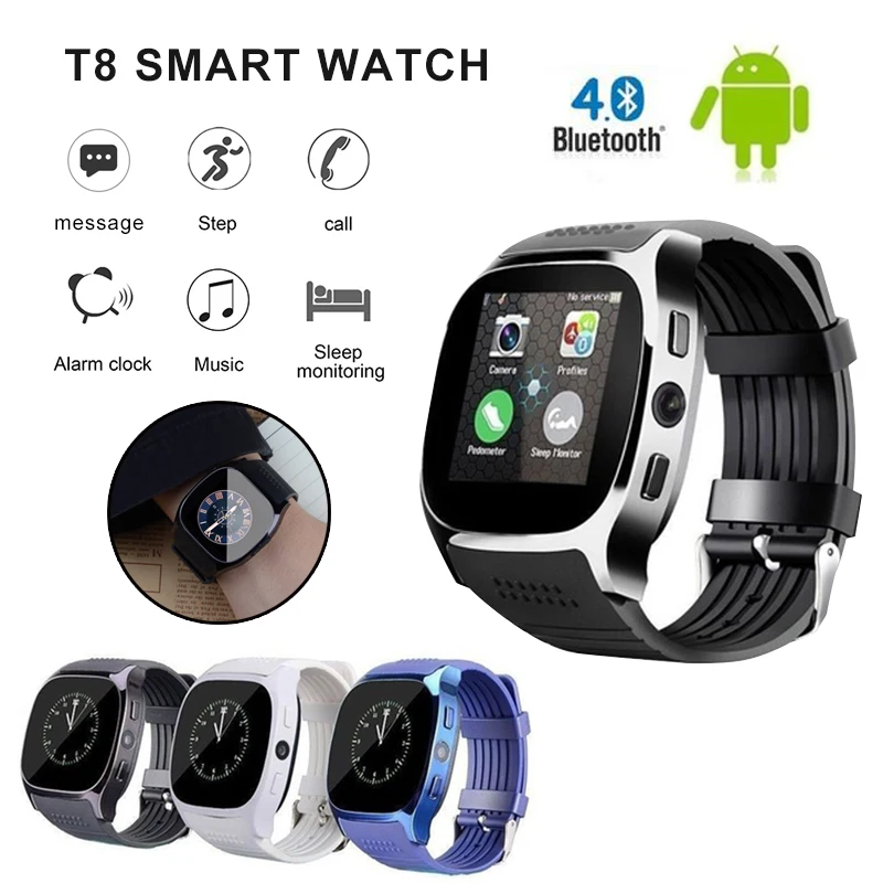 Мужские Смарт часы T8 с поддержкой Sim карты TF Bluetooth наушники камера наручные для IOS