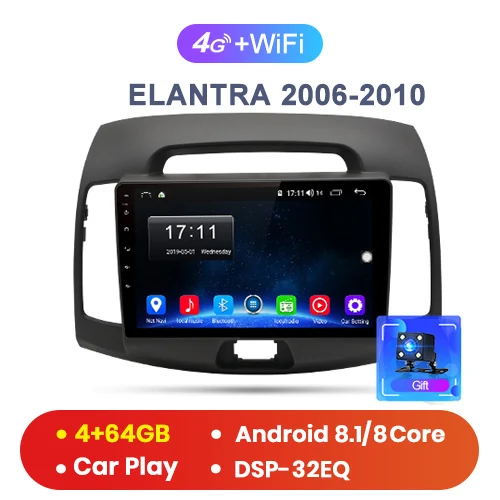 (4-64GB) A Junsun 4G+ 64G CarPlay DSP Android 8,1 автомобильный Радио Мультимедиа Стерео Аудио плеер gps 2 Din для hyundai Santa Fe 2 2006-2012 без DVD - Цвет: (4-64GB) A