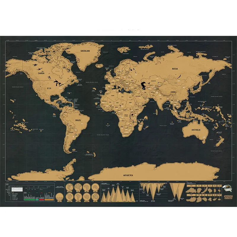 82 5X59 4 cm Deluxe черный Сотрите Карта мира царапинам лучший Декор школьные