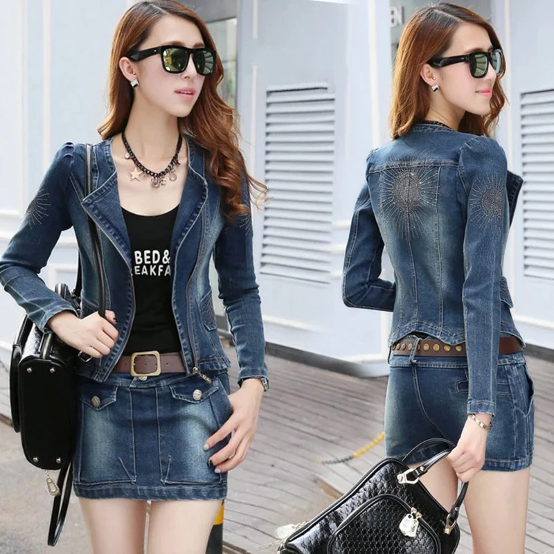 2018 Spring Fashion European Style Women Denim Hoodie Sweatshirt Set Three Piece Blue Casual Suit Hoody Hoodies Plus Size | Женская