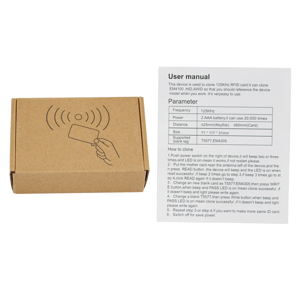 Ручной 125 кГц RFID Дубликатор ключ копировальный считыватель писатель ID карты cloner программист+ 5 ключей+ 5 шт перезаписываемых карт EM4305 T5577