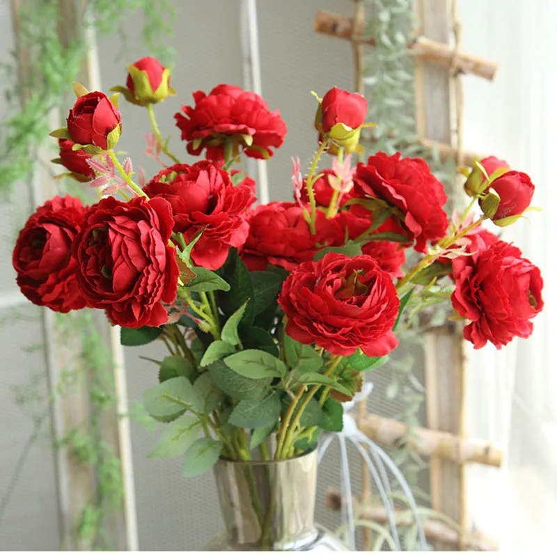 Red GXINUG искусственные пионы, розы, вечерние, свадебные, для дома, сада, офиса, Декор, ремесло - Цвет: Red