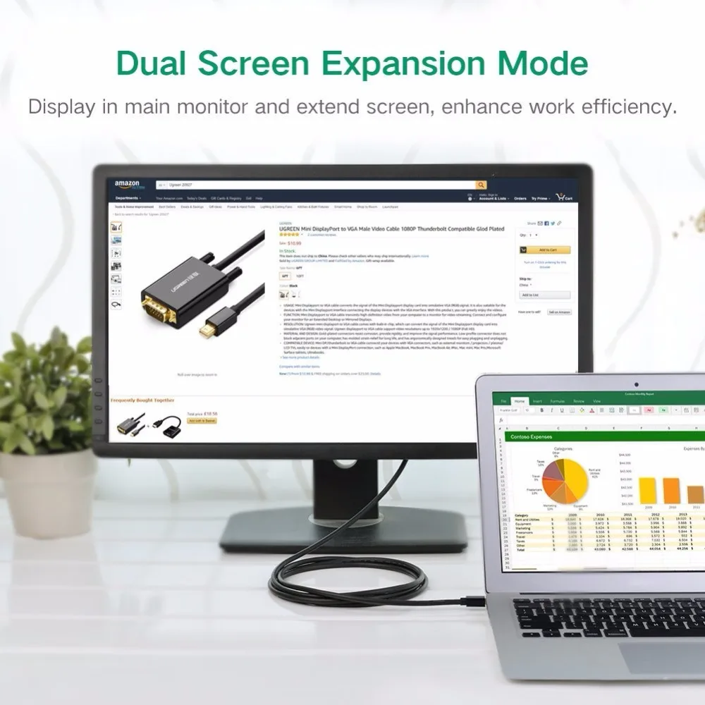 UGREEN Mini DisplayPort to VGA Мужской видео кабель 1080P Thunderbolt совместимый позолоченный|ugreen mini