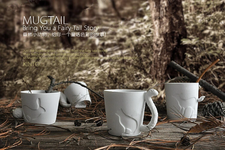 Керамическая кружка с изображением белого кота/кролика/белки/оленя животного