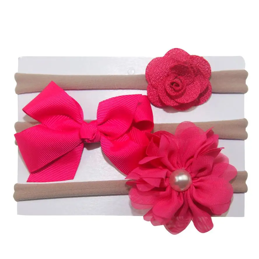 3Pcs Kids Elastic Floral Headband Pearl Hair Girls baby accessories Bowknot Hairband Set photography props bebe 0718 | Детская одежда и