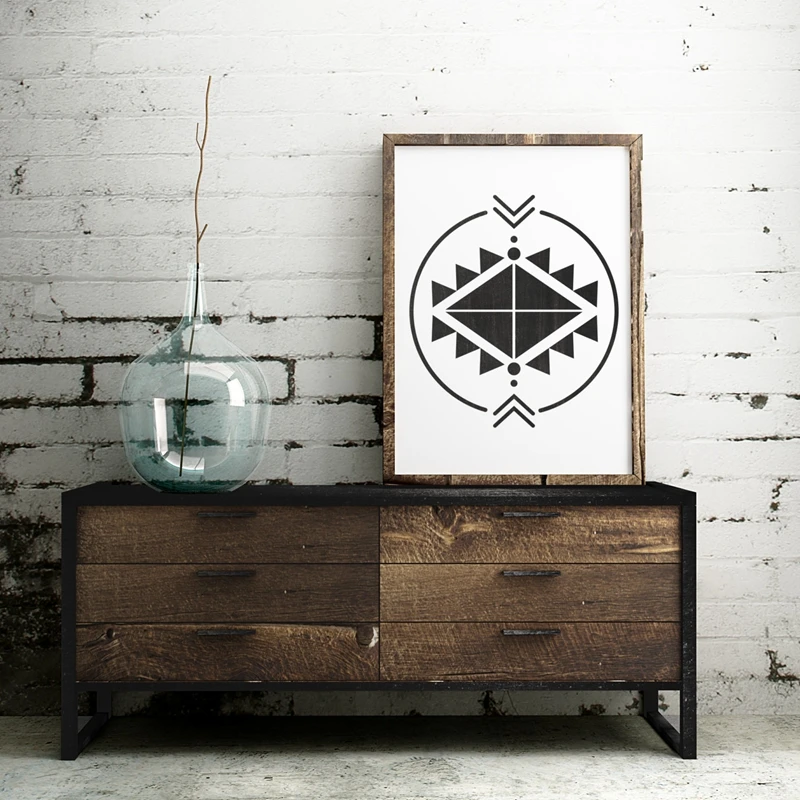 Черно белый ацтекский узор принт племенной Декор Племенной стены Искусство