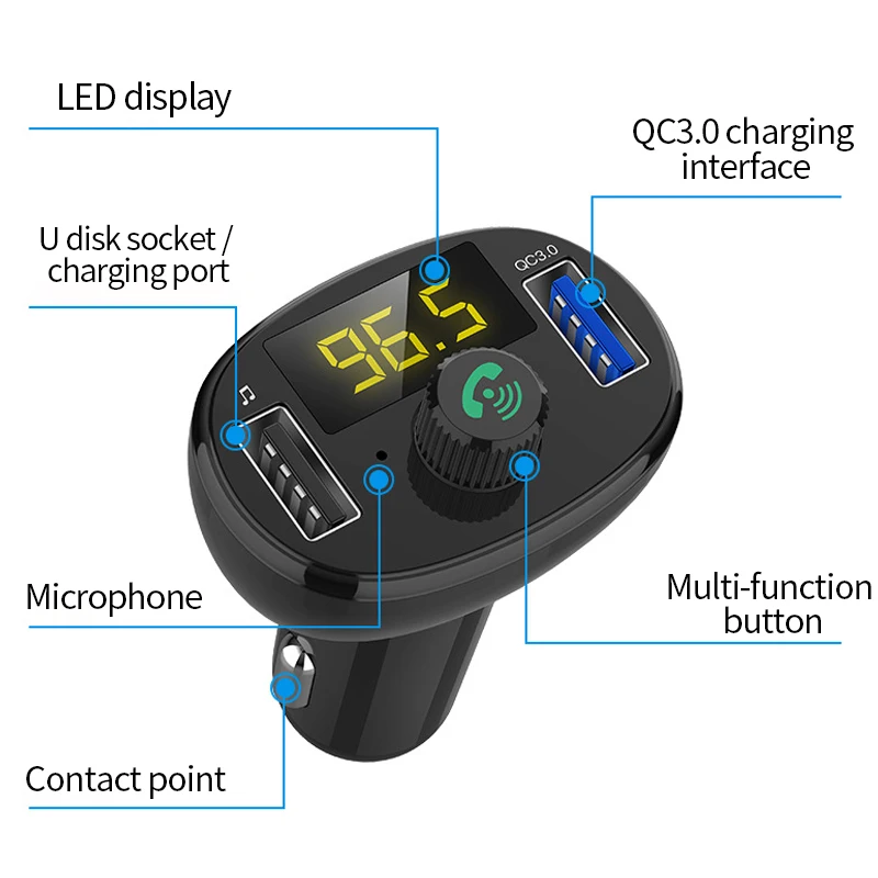 Автомобильный mp3-плеер FM Bluetooth передатчик модулятор QC3.0 автомобильное зарядное