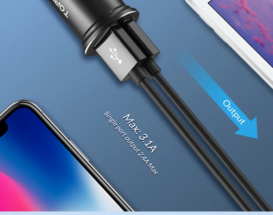 TOPK Mini Dual USB Автомобильное зарядное устройство для iPhone samsung Xiaomi Hauwei 3.1A быстрое зарядное устройство автомобильное зарядное устройство адаптер для мобильного телефона в автомобиле
